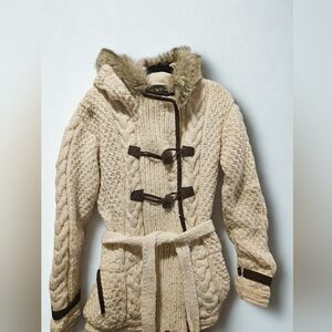 Urku Llama Wool Cozy Cream Knit Toggle Coat M
